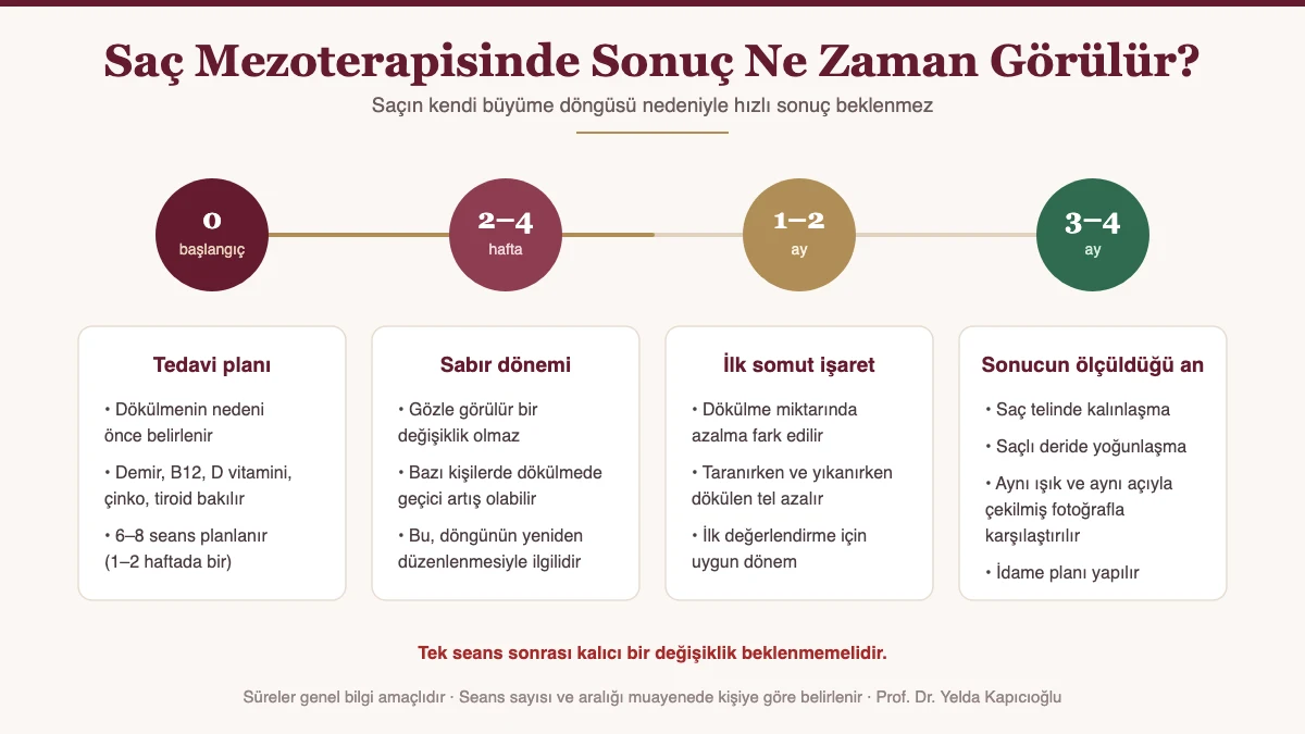 Saç mezoterapisinde sonucun ne zaman görüldüğünü gösteren zaman çizelgesi - Prof. Dr. Yelda Kapıcıoğlu